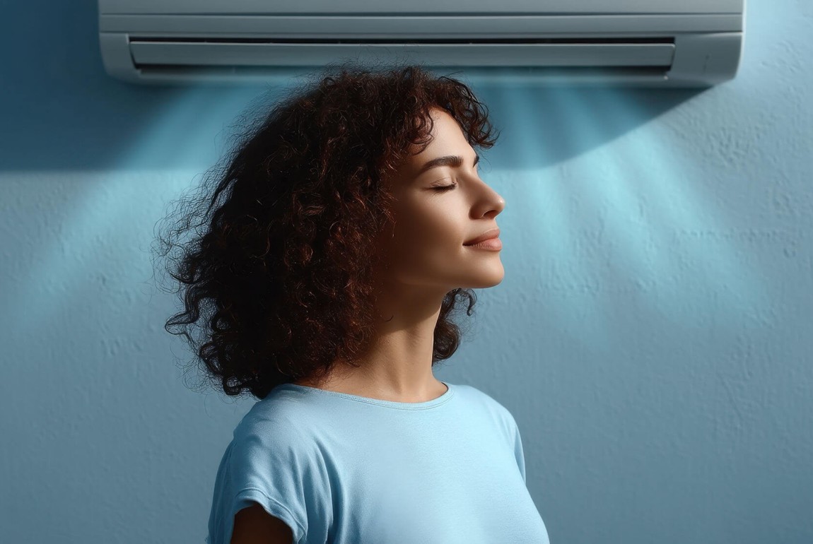 Frau genießt die leise Klimaanlage